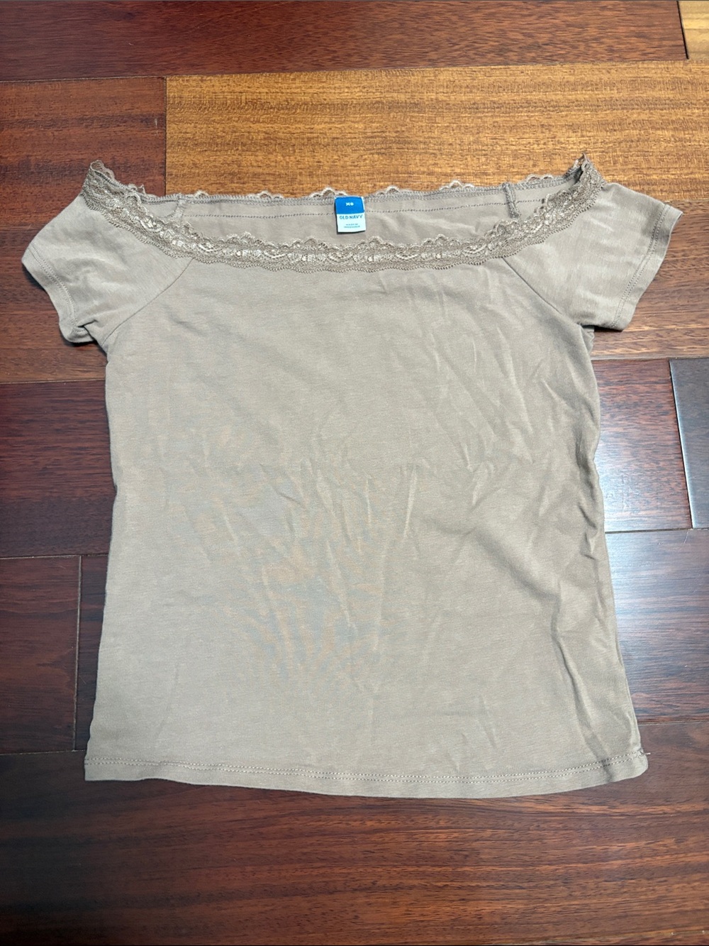Woman Within Taupe Lace-Trim Short Sleeve Tee